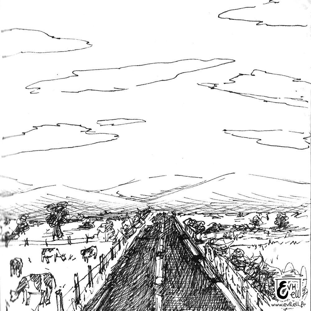 Dessin d'une route longue et droite.